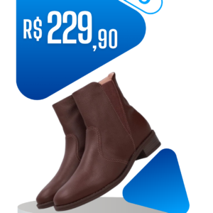 Bota Salto Bloco Marrom Couro Elástico