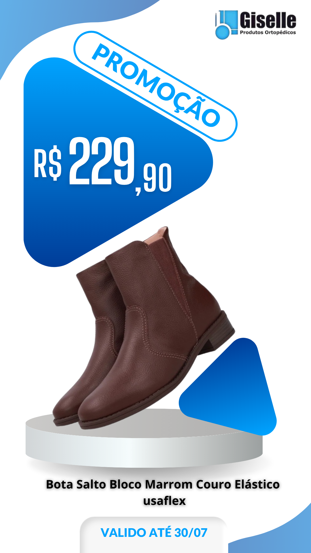 Bota Salto Bloco Marrom Couro Elástico