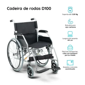 Cadeira de Rodas Manual Até 110kg Com Encosto Rebatível D100 POP Dellamed
