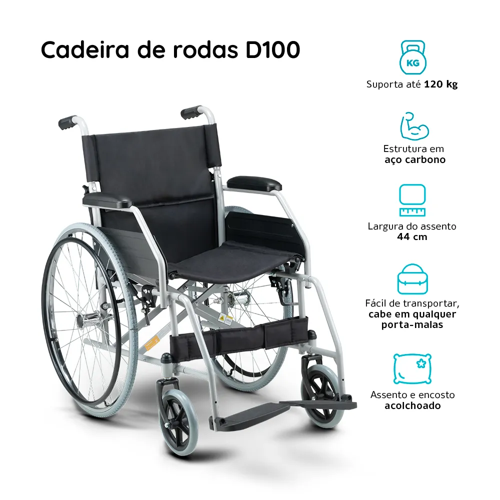 Cadeira de Rodas Dobrável em Aço até 120 Kg D100 Dellamed