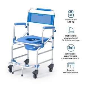 Cadeira de Banho D55 Ultraleve 4 em 1 até 135kg Dellamed