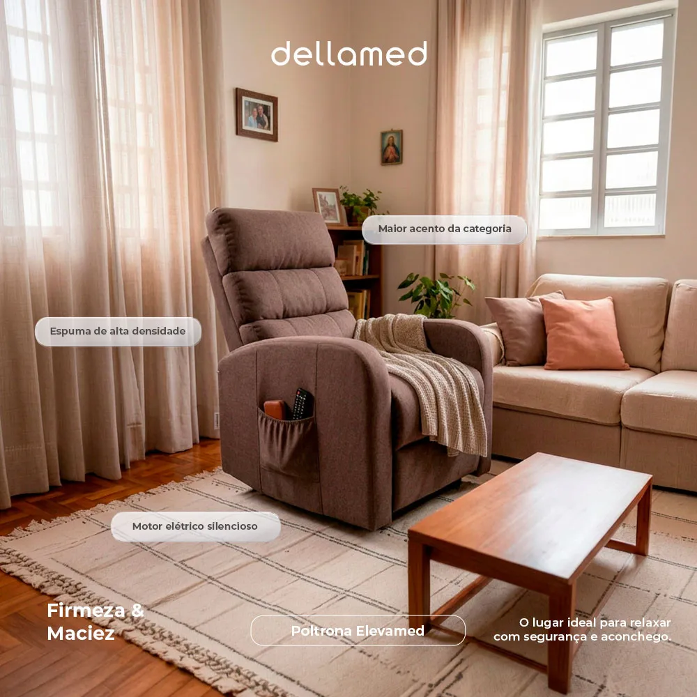 Poltrona Leito Elevatória e Reclinável Elevamed Dellamed com Controle Bivolt - Imagem 7